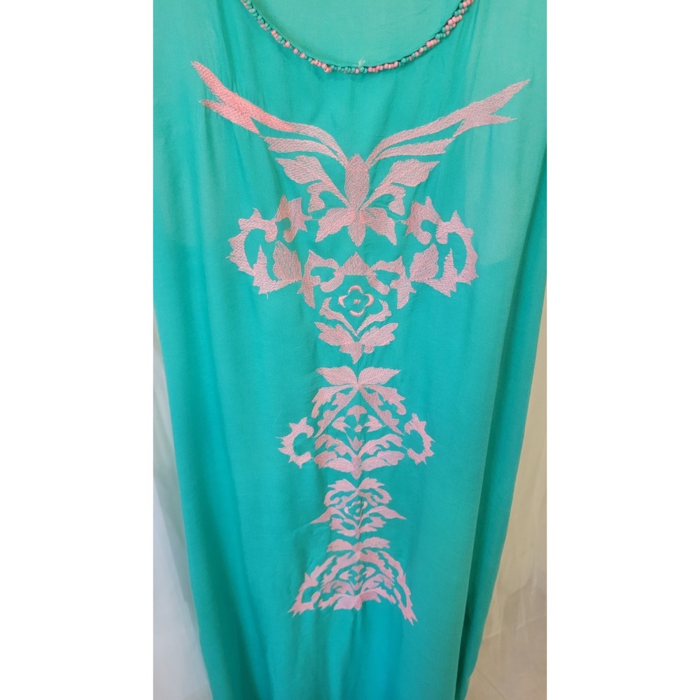 Anthropologie Z&L Europe Women M Turquoise Embroidered Beaded Boho Maxi sz M - Picture 3 of 12
